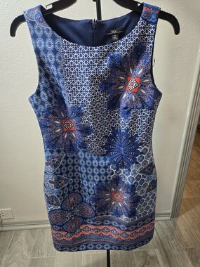 R&K Navy Blue Printed Sheath Dress